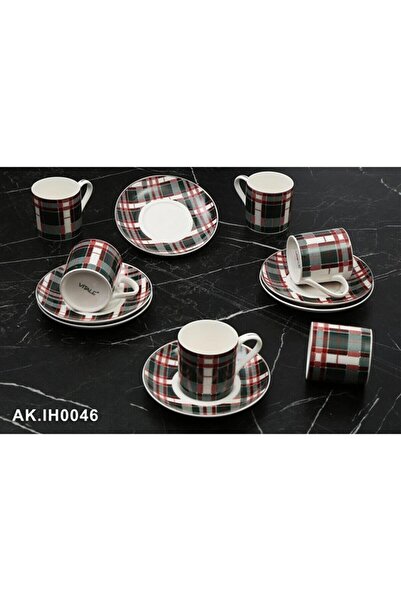 Vitale 6lı Fincan Takımı Kırmızı Kare Desenli 2019-2