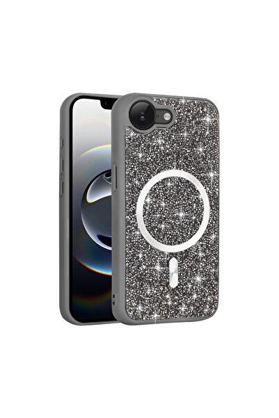 Paladyum Case iPhone 16E Compatible Diamond Design Magsafe Gray Mosaic Cover