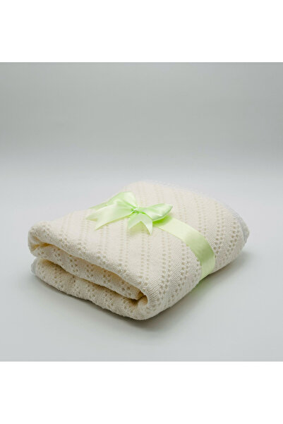 MOOKODI Knitted blanket lined with cocolino - cream with green pamblica