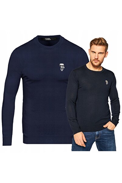 Karl Lagerfeld Navy Blue Men's Premium Basic Wool Elegant Sweater size XXL