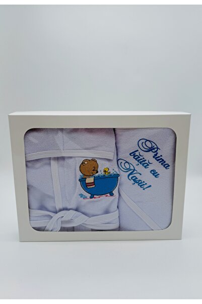 MOOKODI "First Bath with the Godfathers" set - bathrobe and towel, blue teddy...