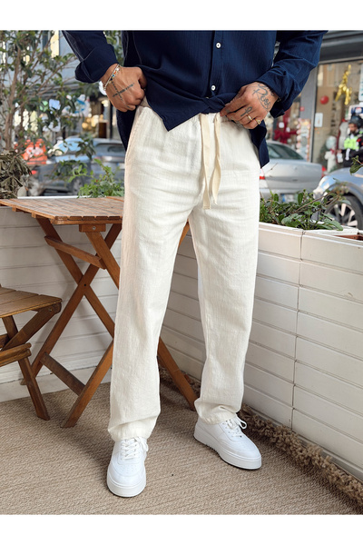 manch collection Basic Baggy Linen Trousers White