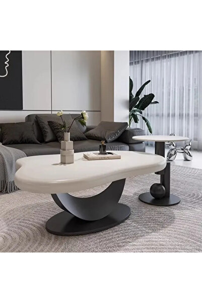 AWD Cloud Coffee Table Set, Modern Living Room Centre Table, White and Black,...