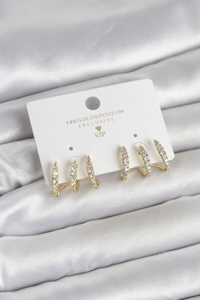 doremodam Gold Color Brass Zircon Stone Women's Earrings - Lisinya