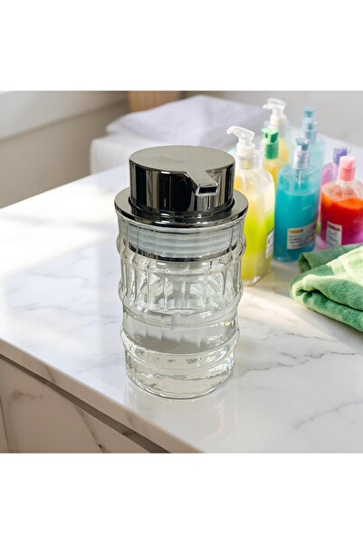 krckurumsal Bavanex Köpük & Sıvı Lüx Cam Sabunluk Uzun Gümüş