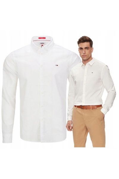 Tommy Hilfiger Blugi bărbați cămașă din bumbac alb SLIM mânecă lungă mărimea M