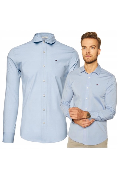 Tommy Hilfiger Cămașă bărbătească albastră din bumbac, slim fit, cu mânecă lu...