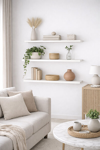 eneefwood duvar rafı 80x15 3lü mat beyaz