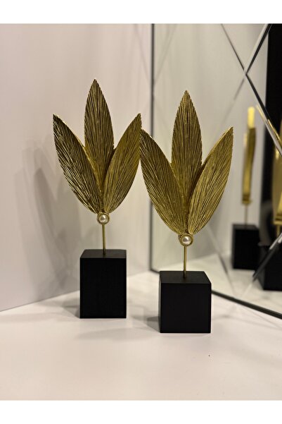 İnci line souvenırs Modern Altın Yaprak Dekoratif Biblo 2’li Set Gold Lüks Sa...
