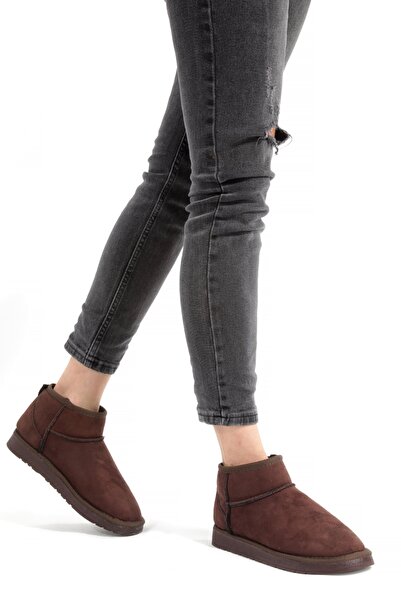 Yılmaz Exclusive Faux Leather Brown Suede Thick Sole Comfortable Stylish Shor...