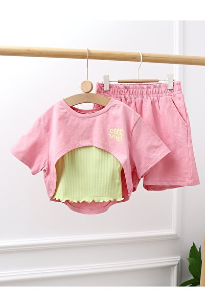 MiniKids Καλοκαιρινή στολή Κοντό Top Vibes με ροζ 146 (10-11 ετών)