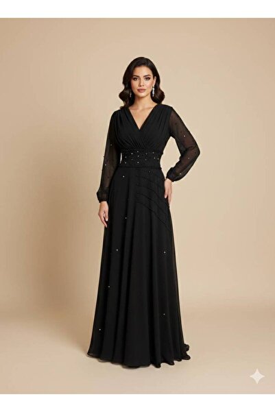 ranin Chiffon fabric set, double flared, pearl and zircon embroidery