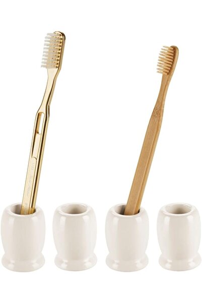 Other mDesign Toothbrush Holder - Set of 4, Ceramic, Compact Design, Cream