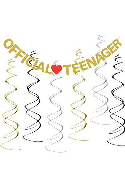 Other Official Teenager 13th Birthday Banner - Glitter Paper, Gold - Hanging ...