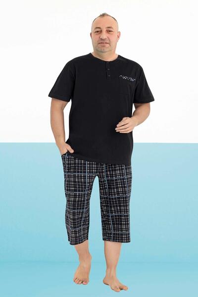 Aydoğan Men's Dinç Big Size Cotton Black Bermuda Pajama Set 0322