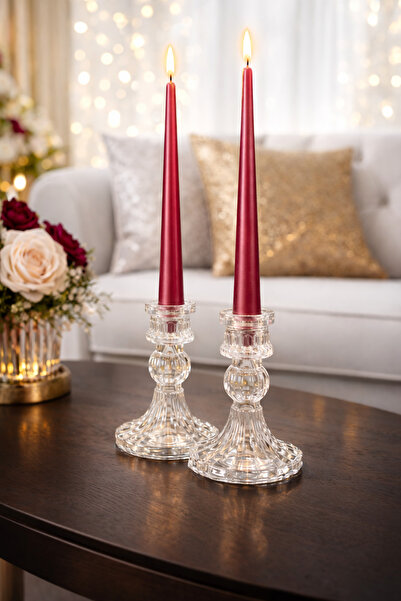 Emsay Store Cam Şamdan 2’li Set – Dekoratif Masa ve Salon Şamdanı