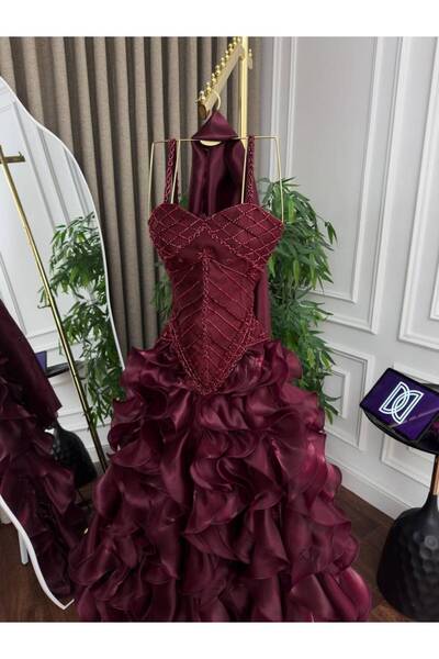 ranin Crinkle evening dress with hand embroidery