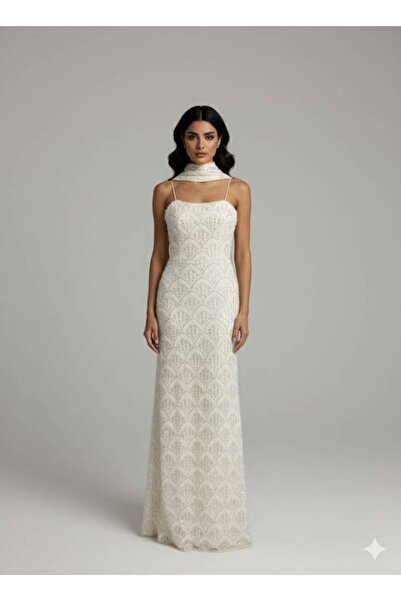 ranin Evening dress with beaded embroidery and shawl embellishments