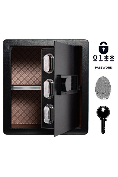 Other Biometric Armored Safe - Q235 Steel, , Code, Keys - Black, 40x36x30 cm