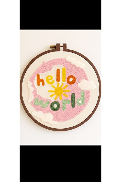 Handmade Hello World Punch Nakış Duvar Dekoru | El Yapımı Kasnak Pano | Bebek...