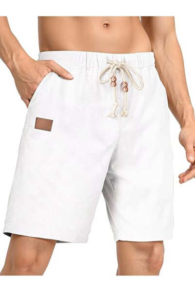Other Men's Cargo Chino Shorts - Linen and Cotton, Elastic Waist, White, Size 36