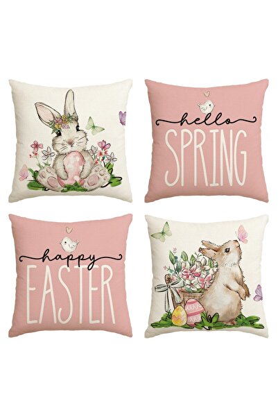 Other Set 4 Fețe de Pernă Paște - Poliester, Motiv Iepurași și Fluturi - 45x4...