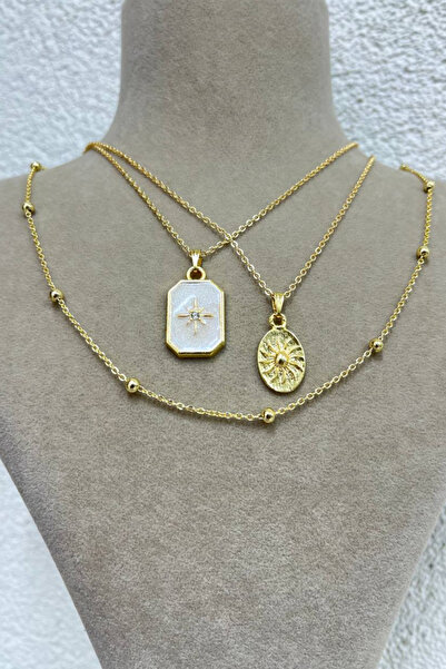 Alexis Carrel مجموعة من 3 قلادات سلسلة - قلادة نجمة الشمال والشمس مع سلسلة دو...