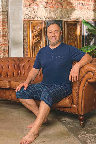 Aydoğan Men's Dinç Large Size Koton Petrol Bermuda Pajama Set 0082