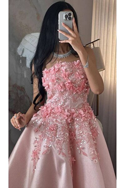 ranin Mikado evening dress with floral embroidery