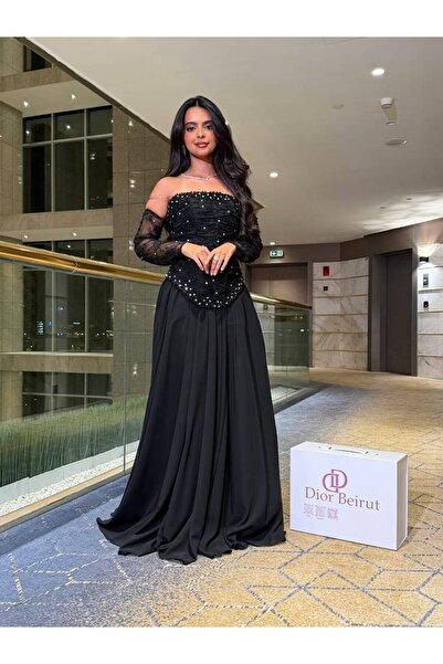 ranin A-line evening dress with a beaded bodice