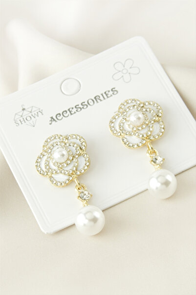 OSENSE Rose Pearl Stone Metal Earrings