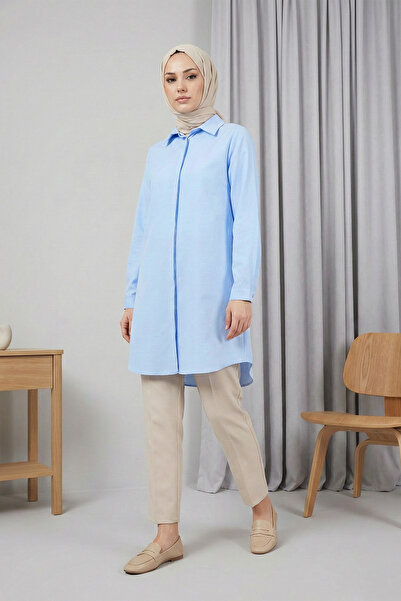 MODAQU Long Placket Boyfriend Shirt - Baby Blue