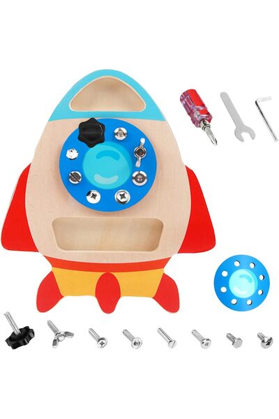 Other Placă cu Șuruburi Montessori - Jucărie Educațională din Lemn, Rachetă, ...