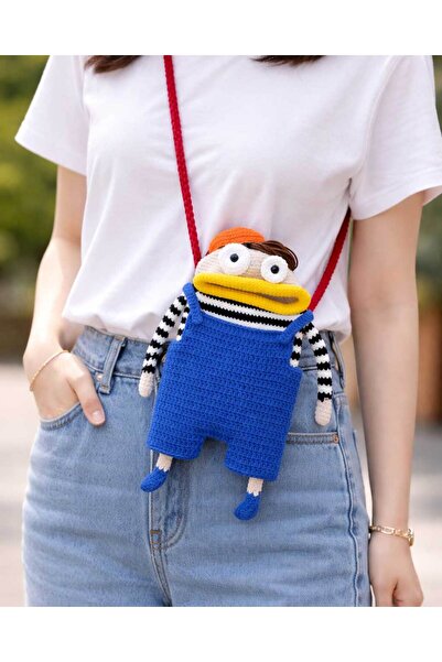 Bigohobi El Yapımı Örgü Telefon Çantası, Dekoratif Hediyelik, Sevimli Figürlü