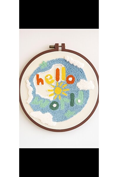 Handmade Hello World Punch Nakış Duvar Dekoru | El Yapımı Kasnak Pano | Bebek...