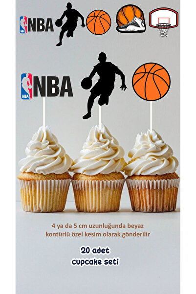 Sinek Kupası Tasarım Basketbol Temalı Konsept Kürdanlı Cupcake Süsü Doğum Gün...