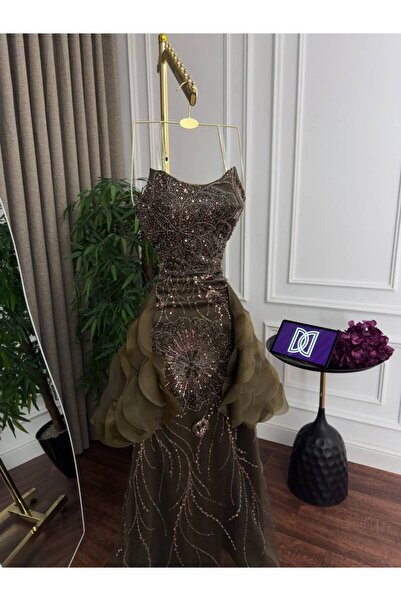 ranin Evening dress with tulle trim, beaded embroidery, and laser-cut organza...