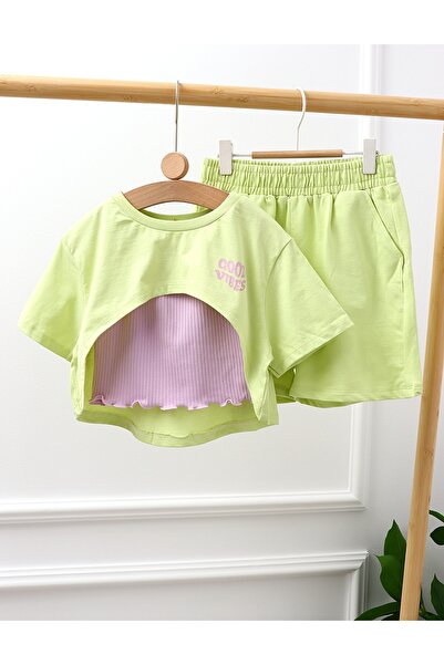 MiniKids Costumas vara Crop Top Vibes cu verde-fistic 152 (11-12 ani)