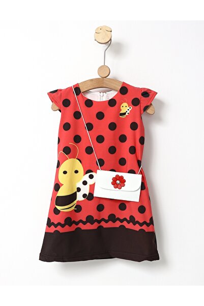 MiniKids Рокля тип „пчела“, модел с Чанта, ярък корал 110 (4-5 години)
