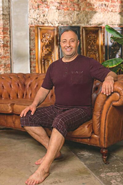 Aydoğan Men's Dinç Large Size Koton Cherry Bermuda Pajama Set 0081