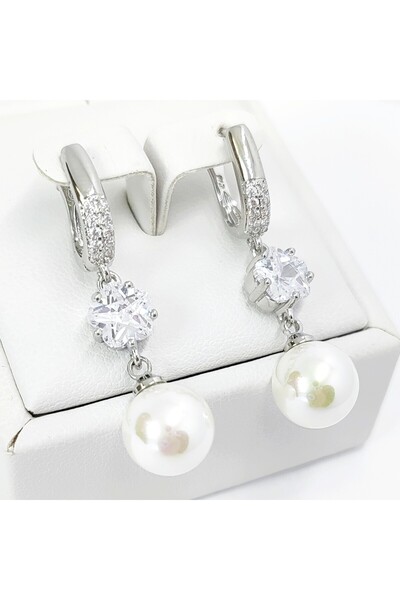 Milena Rhodium Plated Earrings, hypoallergenic, - Length 3cm