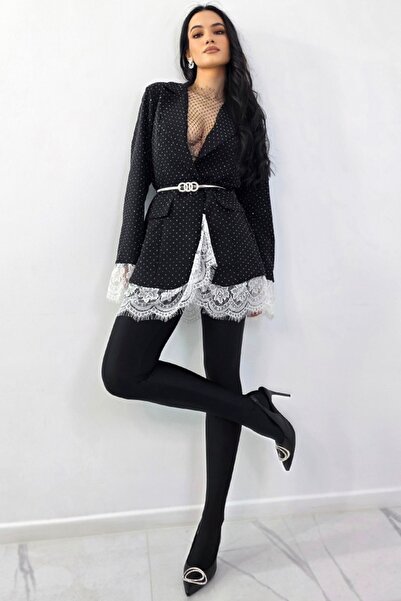 FashionForYou IMPERYA short jacket dress, lace and crystal trims, White/Black...