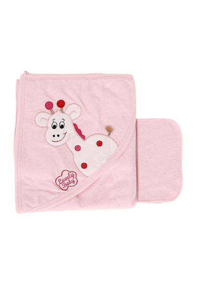 MiniKids Giraffe bath towel cyclamen-white 80X80