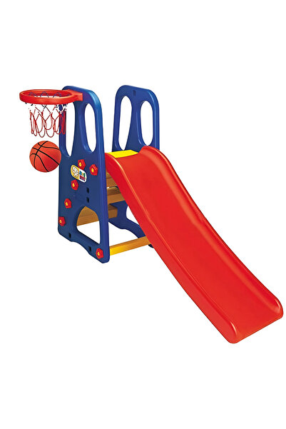 Fitness World زحليقة بلاستيكية للأطفال مزودة بحلقة كرة سلة وسلم تسلق آمن بدرج...