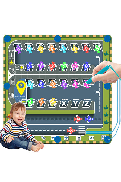 Other Tablă Montessori Magnetică - Alfabet și Puzzle Lemn, Temă Avioane - 29x...