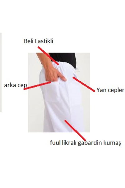MARTEN KIRIK BEYAZ RENK GABARDİN LİKRALI KUMAŞ BELİ LASTİKLİ AŞÇI PİDECİ FIRINCI PASTANECİ PANTOLON