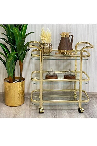 private house عربة تقديم فاخرة - 3 أدوار بتصميم ذهبي عصري