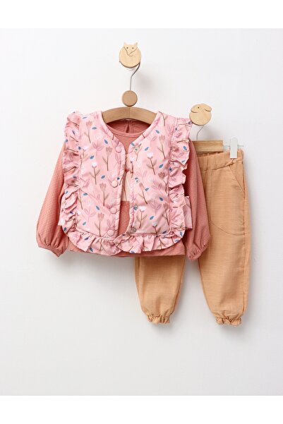 MiniKids Set 3 piese, cu vesta Bouquet, cu roz-prafuit 98 (24-36 luni)