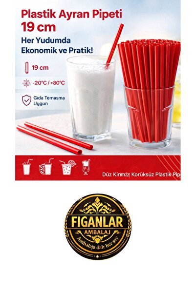 figanlar ambalaj 50 adet Plastik Ayran Pipeti 19 cm Kırmızı Düz Körüksüz 5 mm...
