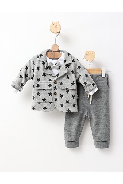 MiniKids Costumas elegant, cu papion, Kids, gri 80 (9-12 luni)